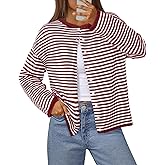 MEROKEETY Womens Striped Cardigan Sweaters 2026 Button Lightweight Long Sleeve Loose Knit Fall Sweater Clothes