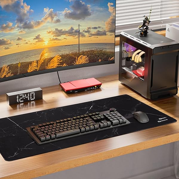 RAINYEAR LARGE GAMING MOUSE PAD(35.4 X 15.7 INCH), COMPUTER MOUSEPAD WITH ANTI-SLIP RUBBER BASE, SMOOTH LARGE KEYBOARD MOUSE PAD MAT FOR GAMER, OFFICE, HOME, BLACK MARBLE