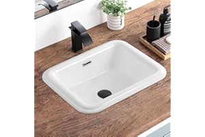 KARAMAG Bathroom Vessel Sink 19x15 Inch Drop In Bathroom Sink Rectangular Semi Recessed Bathroom Sinks with Overflow White Ceramic Modern Sinks Bowl Vanity Above Counter Basin