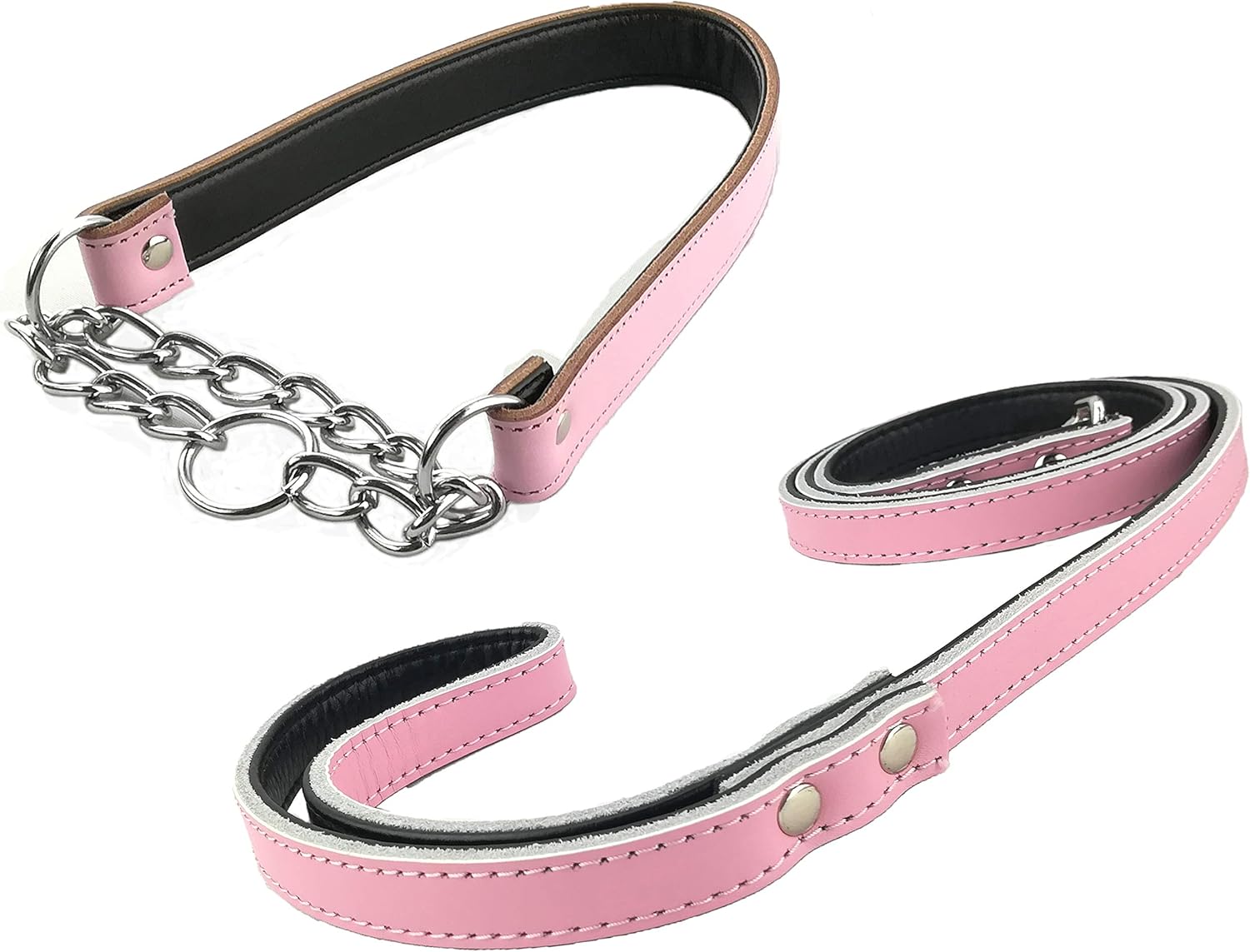 Newtensina Dog Collars and Lead Sets Cool PU Leather Half Chain Dog