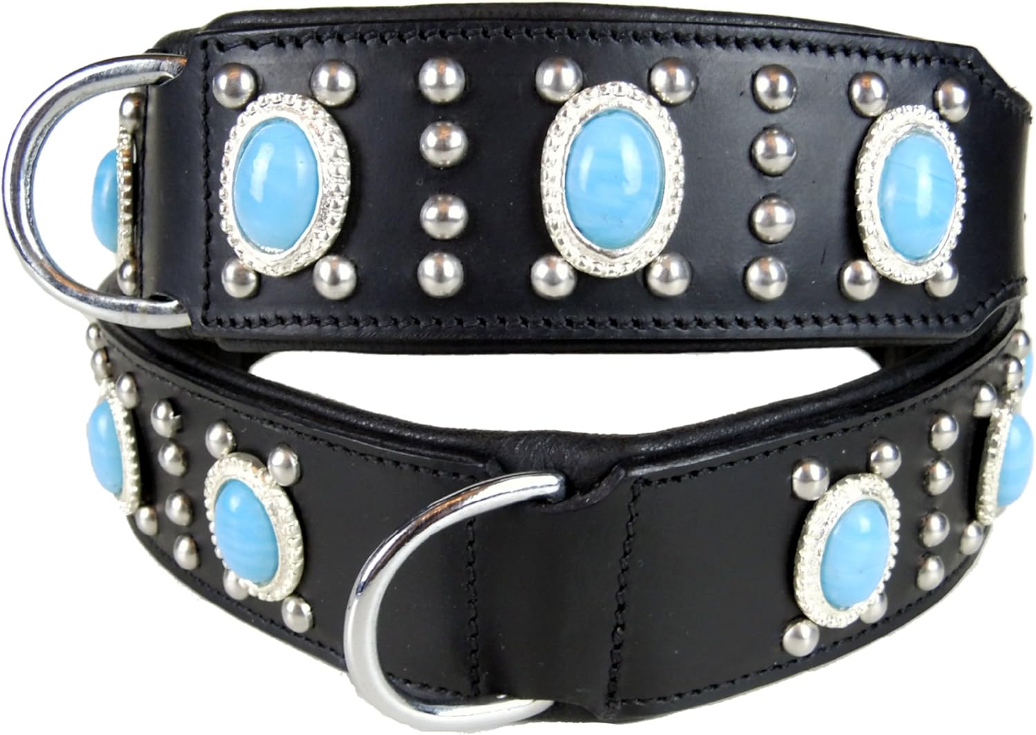 leather dog collar with turquoise stones