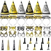 VinForsoul 72PCS New Years Eve Party Supplies 2026 for 24 Guests, Happy New Years Decorations Party Favors Includes Top Hats, Tiaras, Glasses, Noise Makers Accessories for Adults Kids Nye Decorations