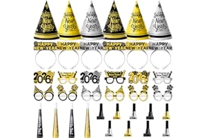 VinForsoul 37PCS New Years Eve Party Supplies 2026 for 12 Guests, Happy New Years Decorations Party Favors Includes Cone Hats, Tiaras, Glasses, Noise Makers Accessories for Adults Kids