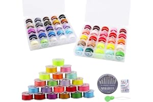 50Color Sewing Machine Bobbin Threads with Storage Case Box, Assorted Colors Pre-Wound Bobbins with Needles Set for Brother/B