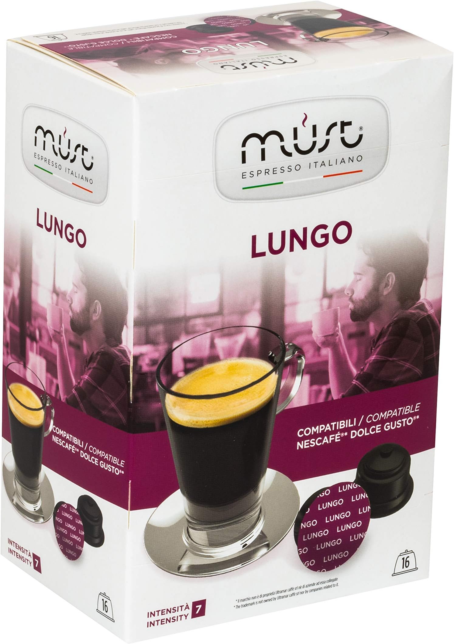 Must Espresso Coffee Capsules - Dolce Gusto Compatible Pods (Lungo, 16 Pack)