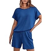 PRETTYGARDEN Two Piece Set for Women Summer Lounge Sets Shorts And Short Sleeve Tops Knitted Matching Travel Spring Outfits