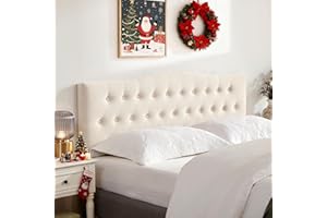 Huatean Home Tufted Upholstered Headboard Queen Size, Sturdy and Durable Solid Wood Bed headboard, Fabric Headboard Adjustable Height from 37” to 51”, Modern Button Diamond Design Head Board, Beige