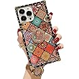 YonMeet Rectangle Retro Blue Ray Phone Case for iPhone 15 Pro with Holder Ring Indian Hippie Bohemian Psychedelic Peacock Mandala Shockproof Rectangle Cover(Mandala,for iPhone15 pro 6.1'')