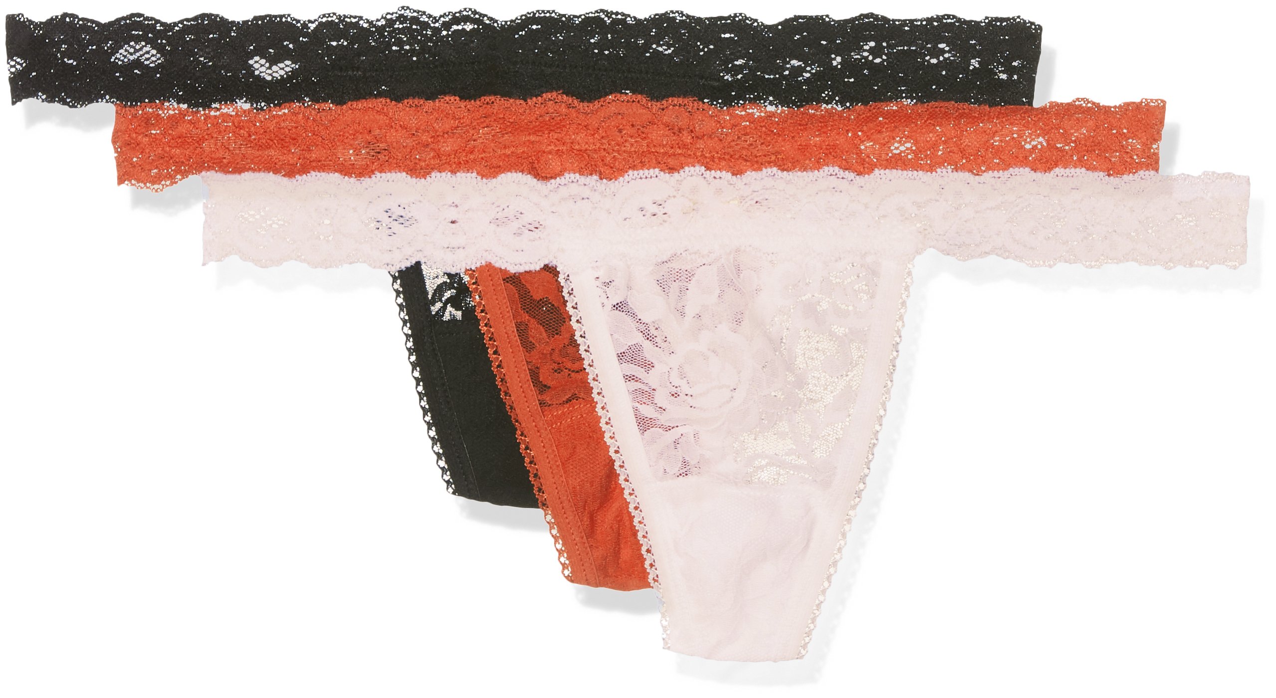 Sylvie Flirty Lingerie Women's Abby String, Black/Powderrose/Flamingo, One Size pack of 3
