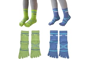 PURSUESTAR 2 Pairs Cotton Five Finger Toe Socks Athletic Sports Running Tabi Seperated Crew Socks for Boys Girls Kids Teens 6-15 Years