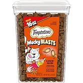 Temptations Wacky Blasts Cat Treats, Cluckin' Bacon Flavor, 16 oz | Chicken, bacon &amp; catnip flavor bits, crunchy outside, soft inside, under 2 cal, 100% complete &amp; balanced, resealable tub