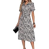 BROVAVE Women's 2026 Summer Short Sleeve Work Dresses Tie Waist Button Down Animals Print Midi A-Line Shirt Dress