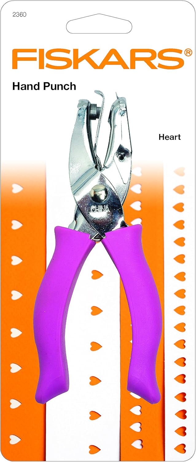 Fiskars 23607097J Heart Hand Punch, 1/4 Inch, Pink