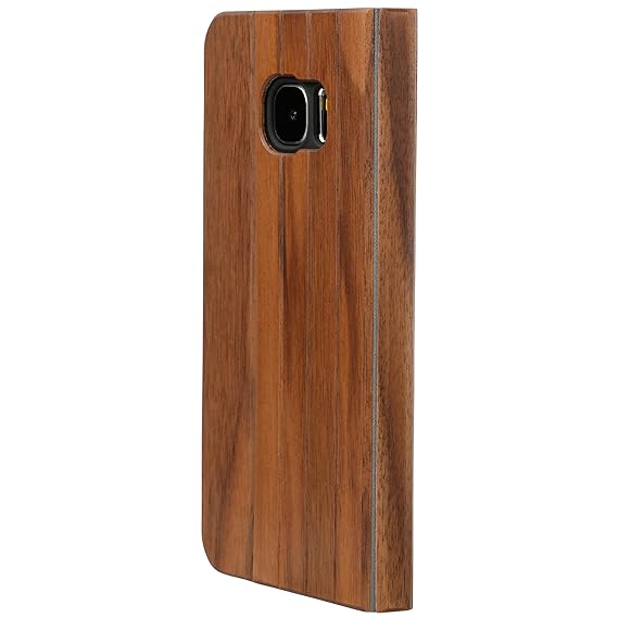 Ultratec Schutzhülle für Samsung Galaxy S7, klappbares Flip Case, Naturholz-Hülle, Walnussholz