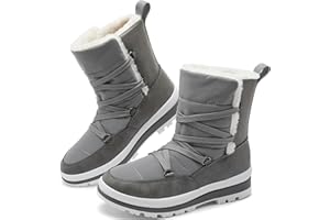 Rominz Women's Winter Snow Boots Waterproof Black Fur Lined Warm Mid Calf Boots for Women Non-Slip Ankle Boots White Lace-Up Platform Boots