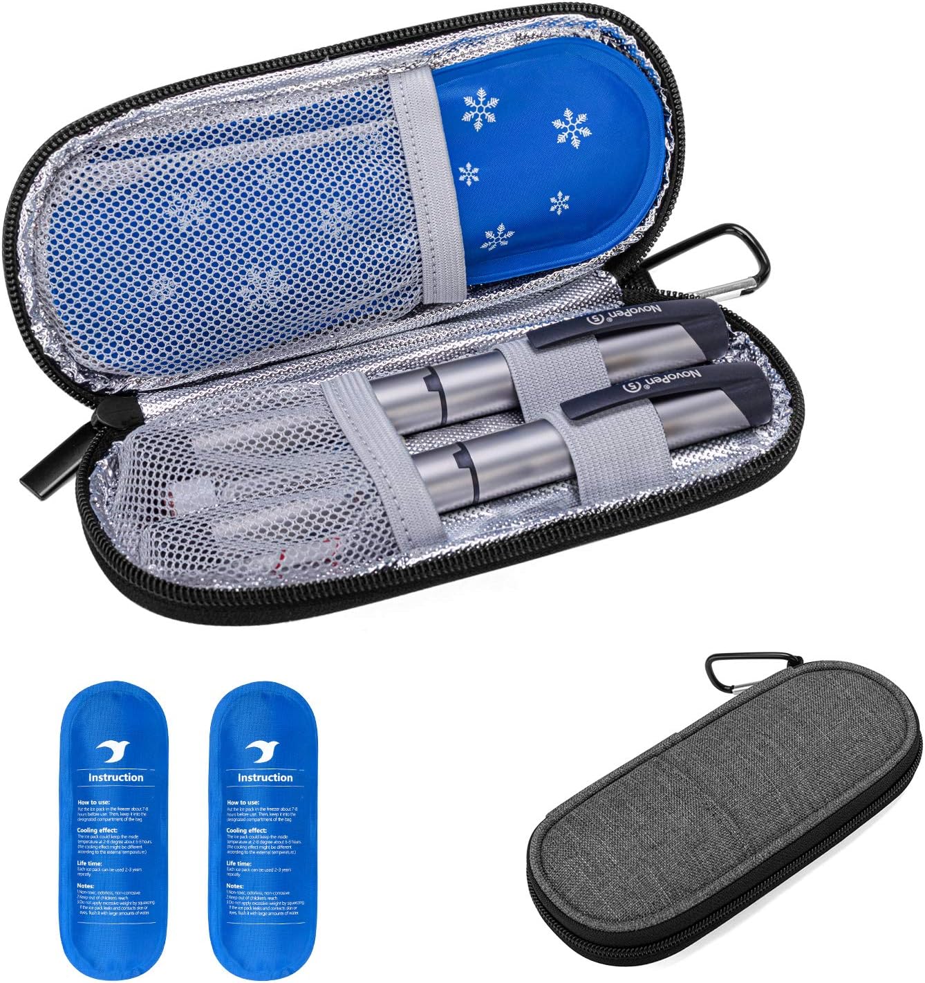 Yarwo Insulin Cooler Travel Case, Diabetic Travel Case with 2 Ice Packs, Insulin Travel Bag for Insulin Pens Grey