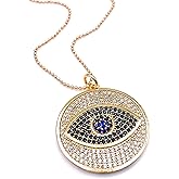 SIFRIMANIA Big Evil Eye for Women Round Disc 1.1 Inch Diameter Pendant Necklace 17.2 Inches Chain