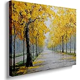 GDSRGXC Autumn Path Canvas Wall Art Yellow Forest Landscape Oil Painting, Modern Nature Poster Picture Artwork for Living Room Bathroom Office Home Decor (12''x16'')