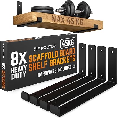 DIY Doctor Heavy-Duty Scaffold Board Shelf Brackets Set of 8 23.5cm Black