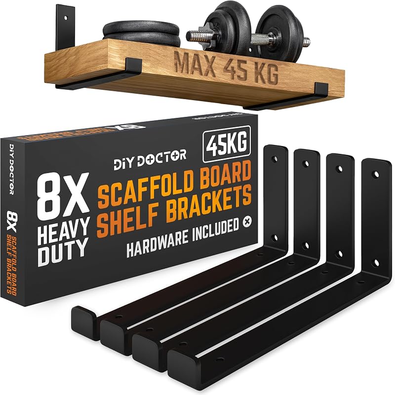 DIY Doctor Heavy-Duty Scaffold Board Shelf Brackets Set of 8 23.5cm Black