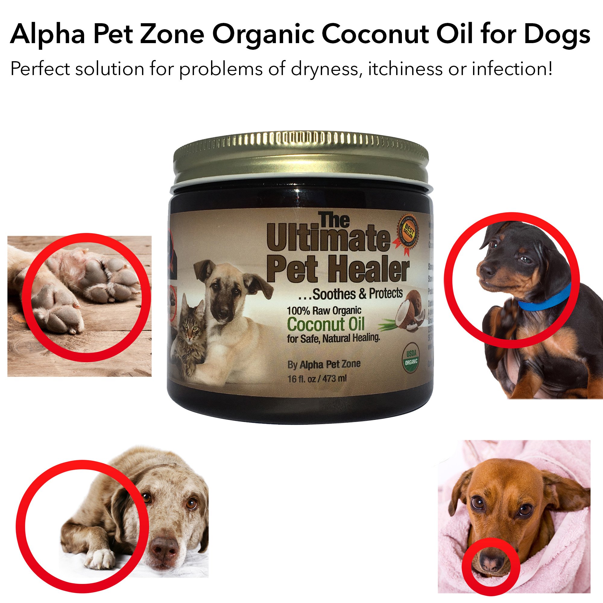Alpha Pet Zone Coconut Oil for Dogs, Treatment for Itchy Skin, Dry