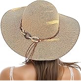 Beach Sun Straw Hats for Women, UPF 50+ UV Sun Protection Wide Brim Summer Straw Hat Foldable Packable Roll up Cap