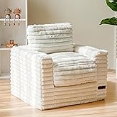 MAXYOYO Kids Bean Bag Chair, Comfy Faux Fur Bean Bag Sofa with Filler, Upholstered Floor Sofa with Pillows and Armrests, Lazy Floor Chair Couch for Boys and Girls, Beige