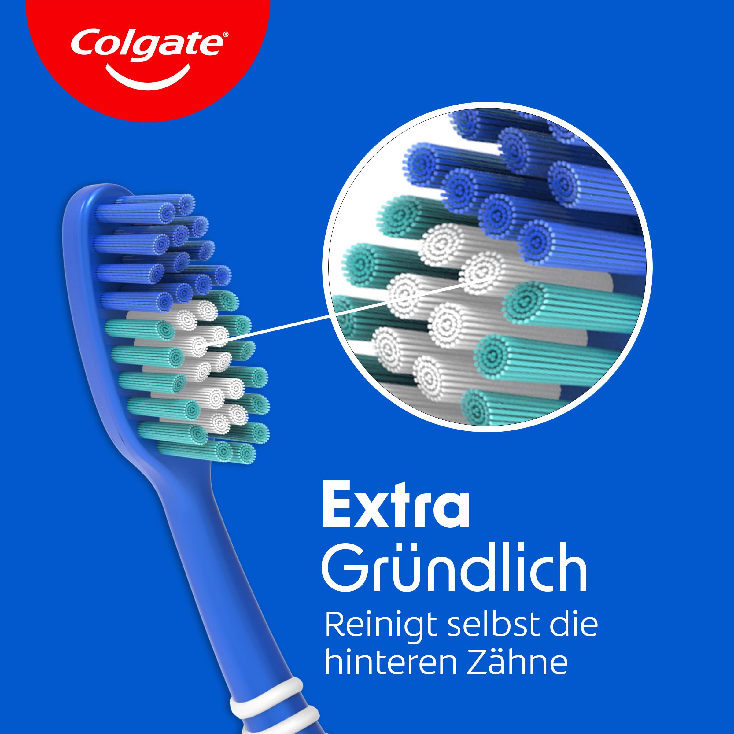 Colgate Zahnbürste Extra Clean, 3 Stück – Handzahnbürste mit mittelharten Borsten erreicht die Zahnzwischenräume sowie hinteren Zähne – Zahnreinigung mit integriertem Zungenreiniger 2