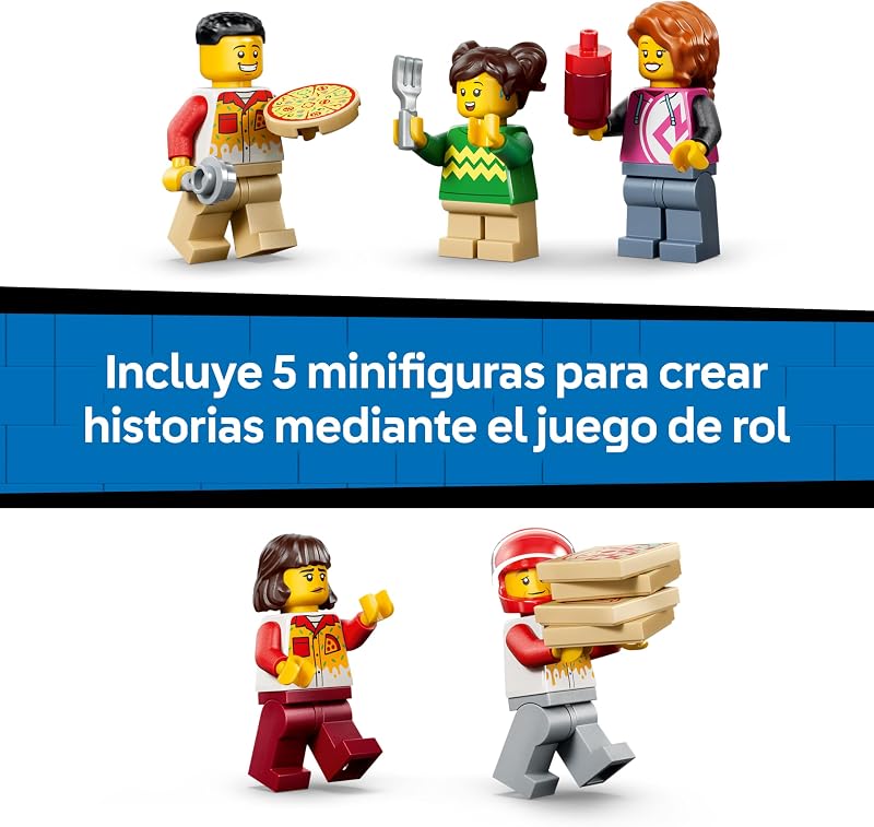 City Experiencia de Pizza a Domicilio con Vehículos – Coche, Moto y Dron de Juguete, Comida, Máquina Recreativa y 4 Minifiguras – Regalo de Cumpleaños para Niños de 6+ Años – 60496 — foto 6 de 8