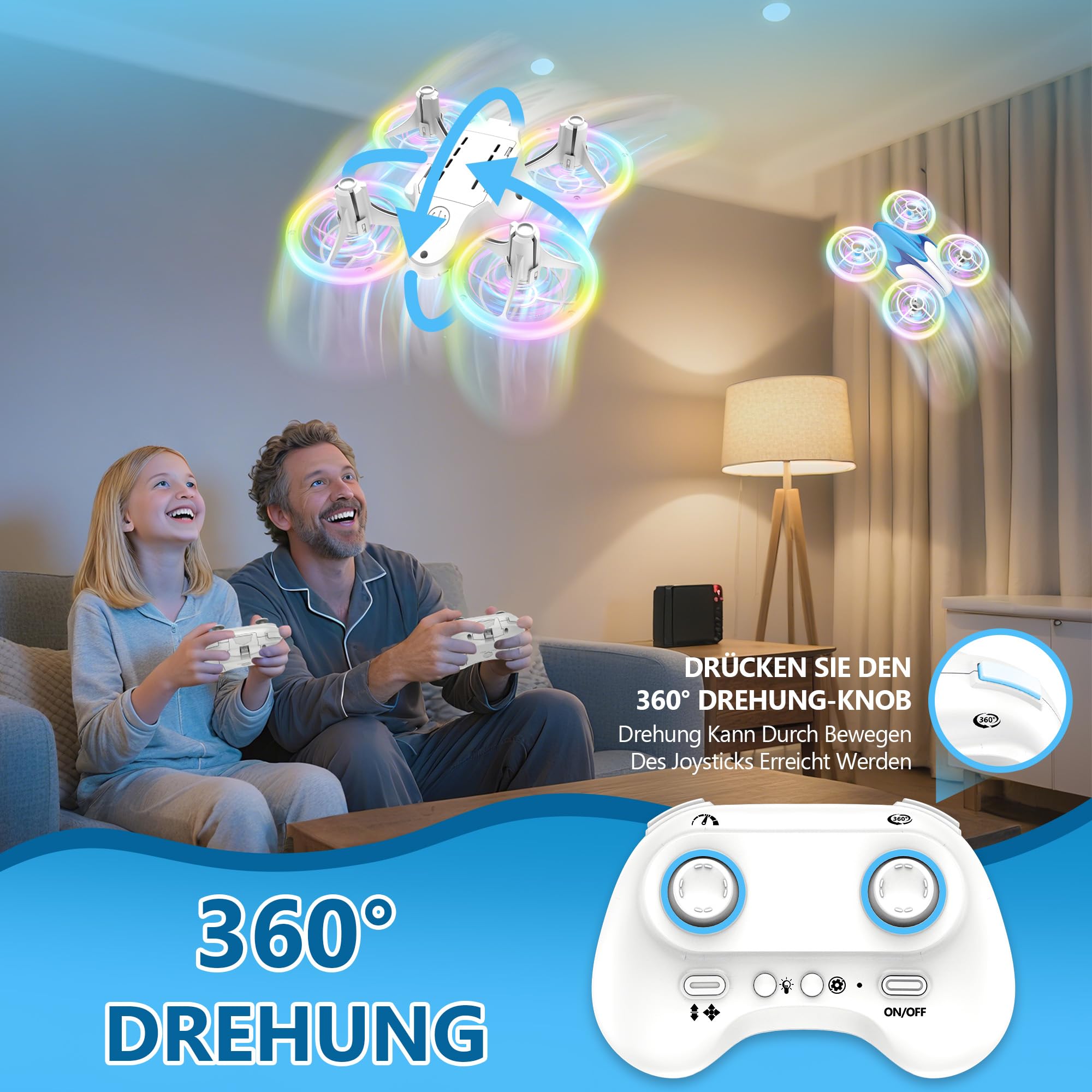 Charmofun Mini Drohne für Kinder Spielzeug ab 6+ Jahre, Mini Drone Set mit 7 LED Lichteffekte, 3 Akkus, Indoor Outdoor RC Drohne mit Höhehalten, RC Flugzeug Geschenke für Jungen Mädchen Anfänger 2