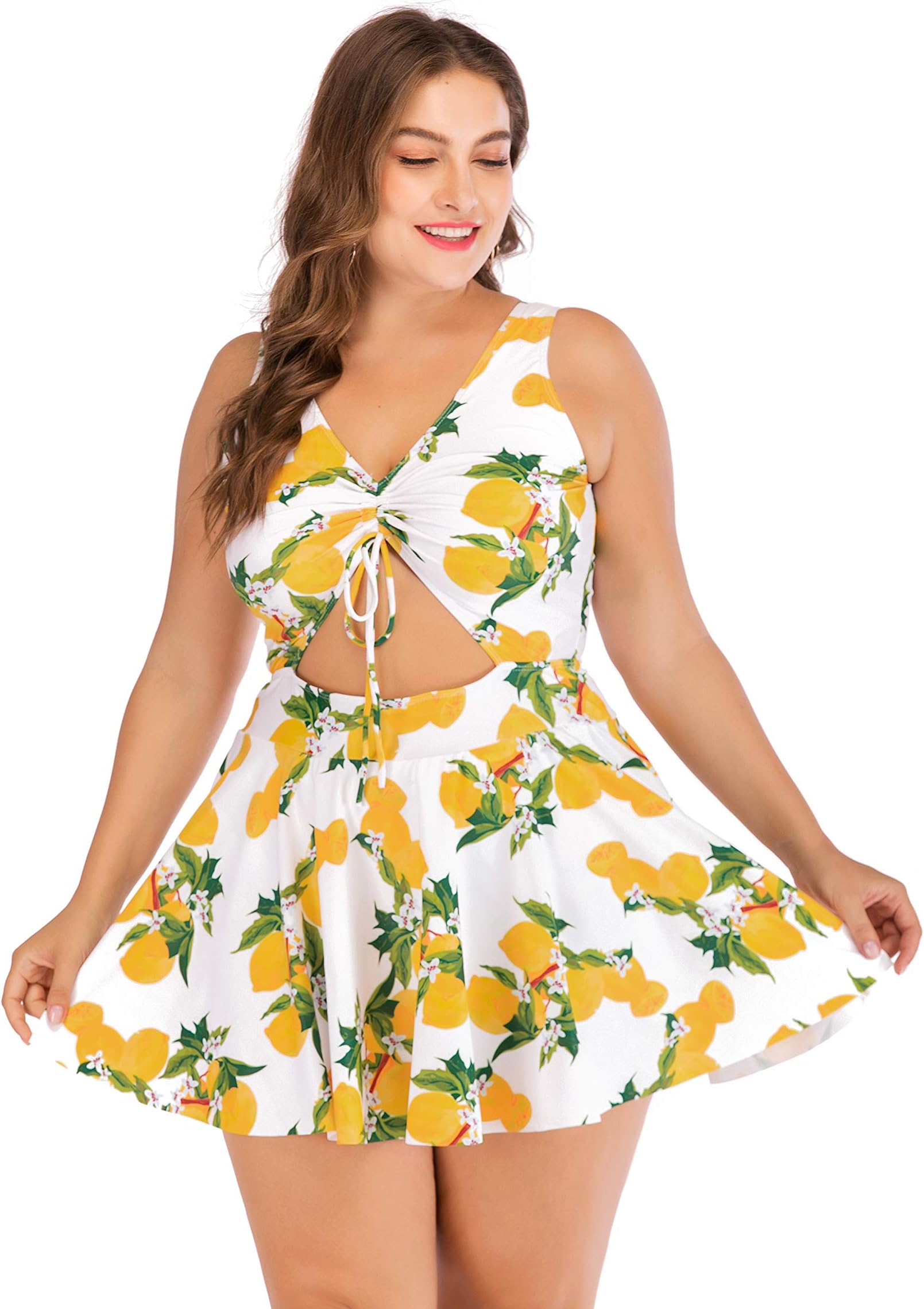 Plus Size Floral Print Halter Swimwear One Piece Pin up Tankini Swimwear