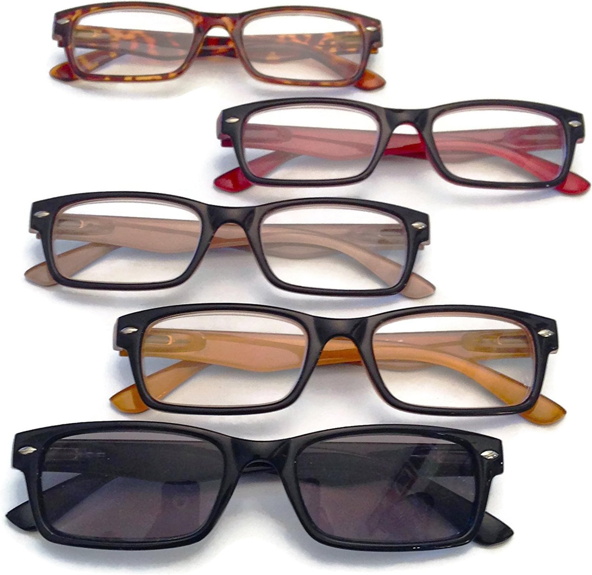 Prescription Reading Glasses- 5 pairs- (multicolored, +2.00)