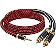 Primeda 3.5mm to 2 RCA Audiophile Audio Cable Stereo Braided Gold Plated Oxgen-Free Copper Core for Smartphones Tablets Speakers Home Theater (Straight 3.5mm, 3.2FT)