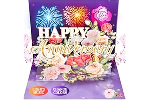 FITMITE Anniversary Card, Music & Light Pop up Valentine's Card with Fireworks Flowers Gifts for Him Her Husband Wife Couple (Purple)