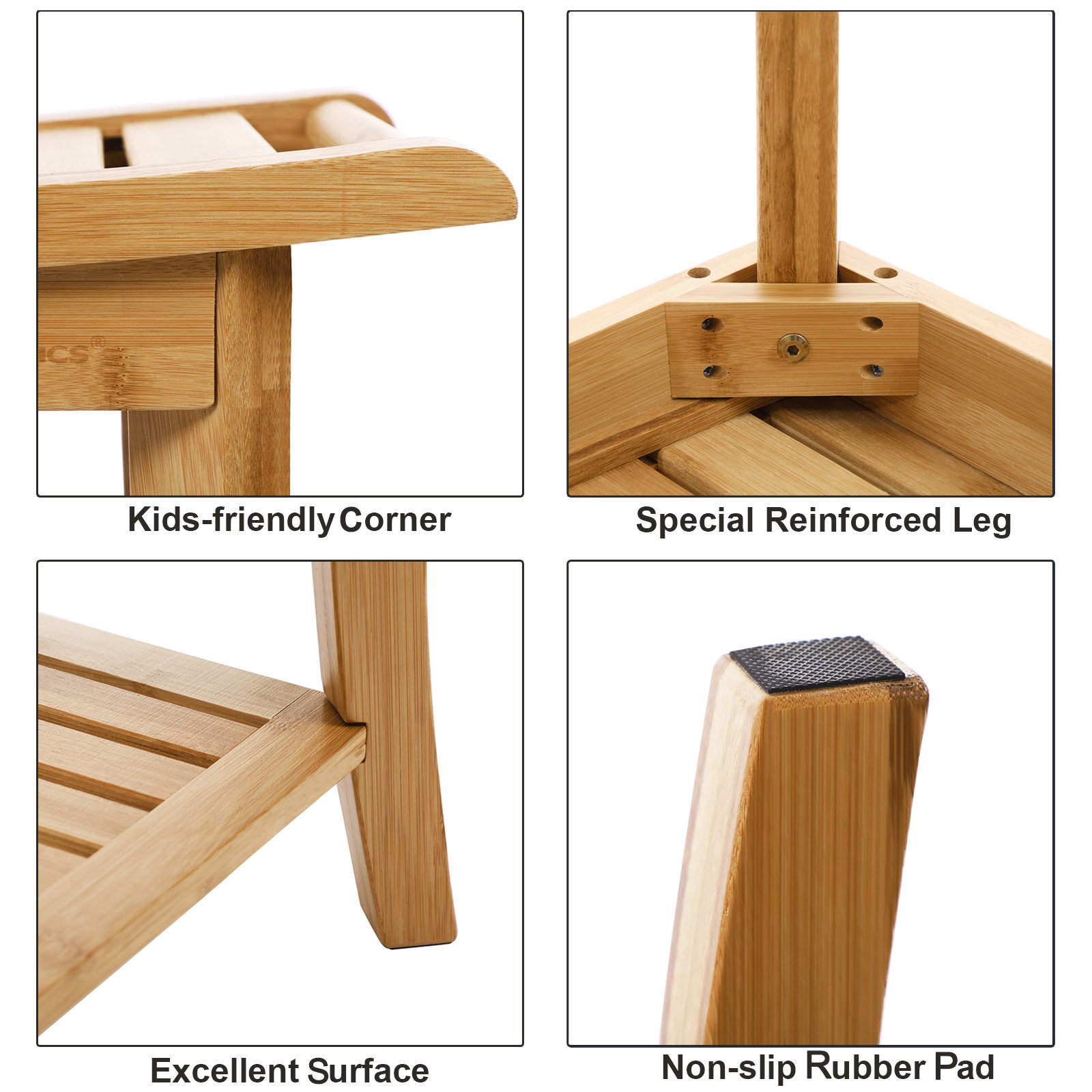 SONGMICS Bamboo Shower Bench Seat, Portable Spa Bathing Stool, With