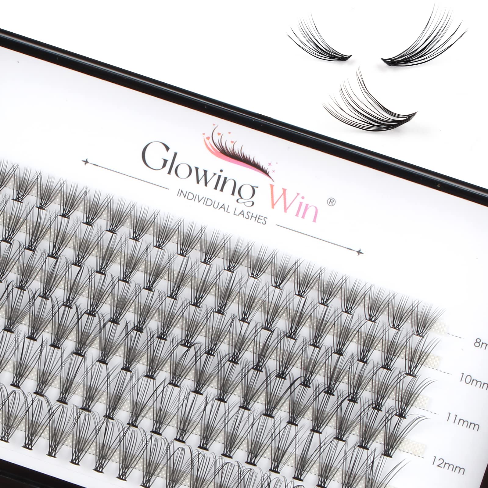 Glowingwin Individual Lashes Cluster Lashes 120 PCS Natural Look False Eyelashes Individual D Curl Soft DIY Lash Extensions At Home(20D Mix8-14mm 0.07D Curl)