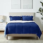 Amazon Basics 3-Piece Ultra-Soft Micromink Sherpa Comforter Bedding Set, Warm All Season, Machine Washable, Full/Queen, Navy Blue