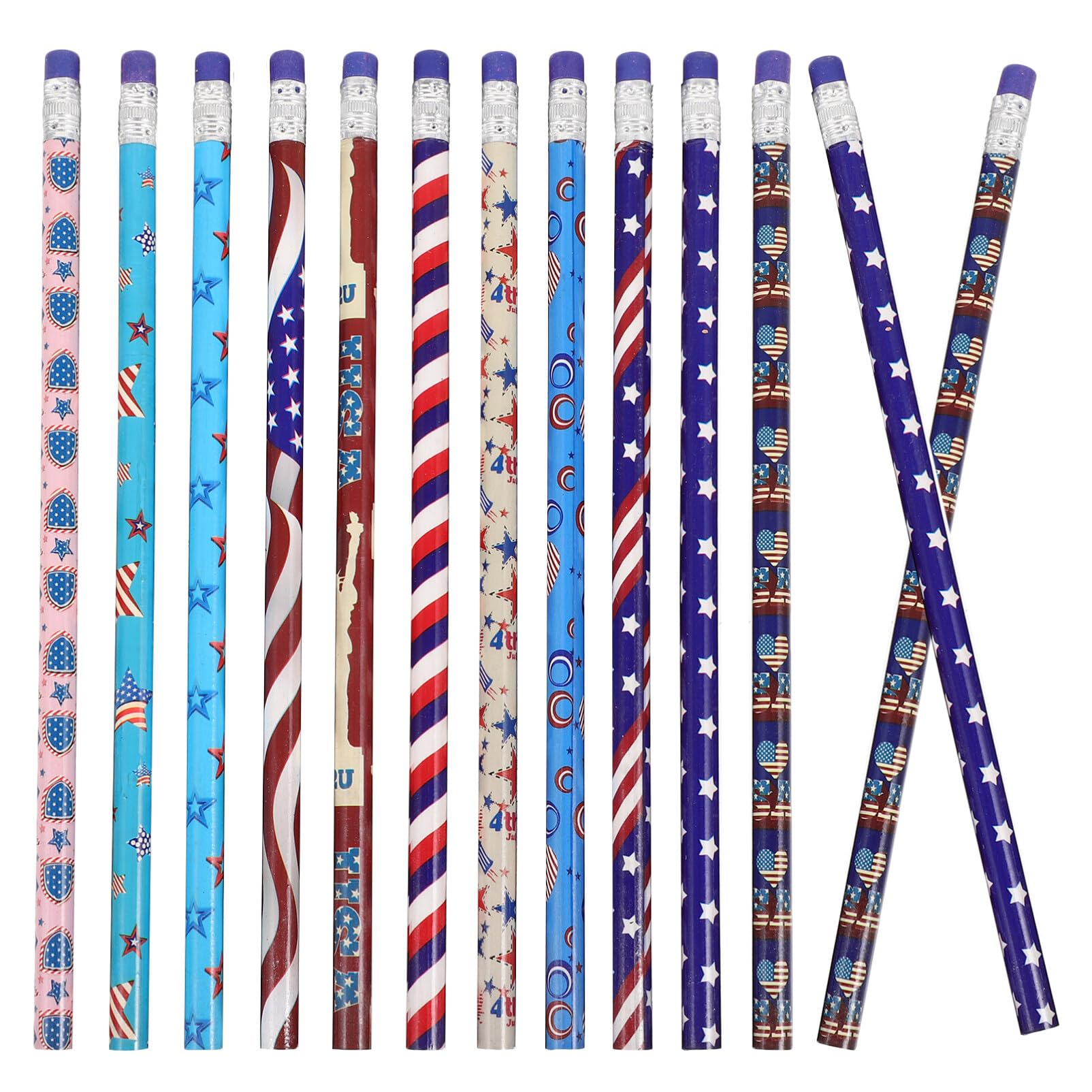 SHINEOFI Usa Flag Pencils 48 Pack Wooden Patriotic Pencils for 4Th of July Party Favors School Office Supplies Smooth Writing and Drawing