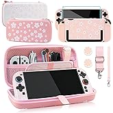 PAWDIARY Pink Sakura Switch 2 Carrying Case, Cute Girly Bag Accessories with Switch 2 Protective Cover Hardshell, HD Screen Protector, 2 Thumb Caps, Shoulder Strap & Hand Strap