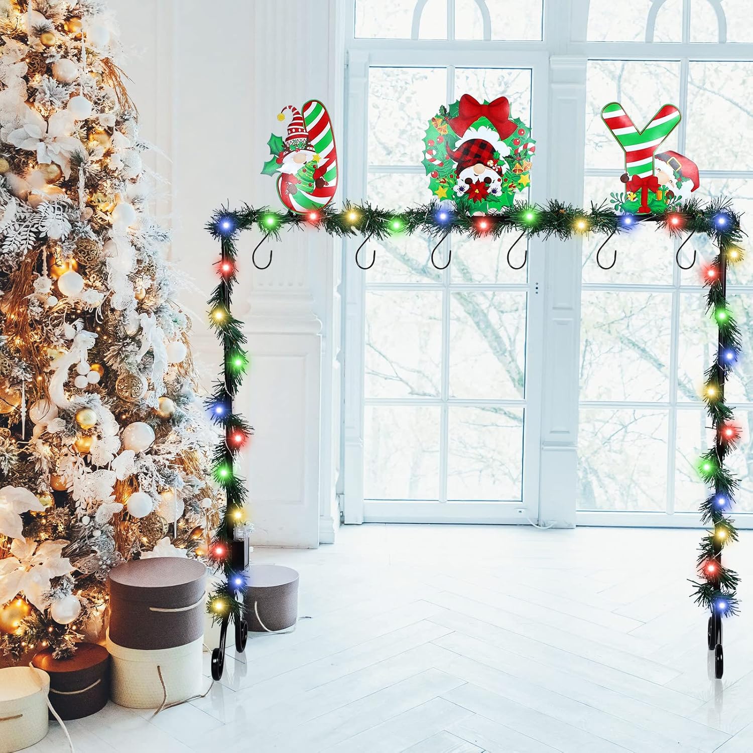 Stockings & Holders - Treela Christmas Stocking Holder Stand for Floor, Metal Christmas Stocking Hanger Stand with Hooks, Holiday Stocking Rack Gift for Merry Christmas Decorations (Candy Joy)