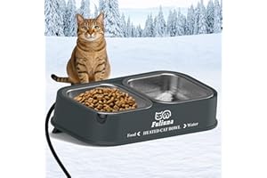 Dahivs Heated Cat Bowl for Outdoor Cats in Winter, 56 OZ Heated Water Food Bowl with Raised Brackets to Protect Pet's Neck, Outdoor Heated Pet Bowl with 2 Stainless Steel Bowl, No Frozen Water or Food