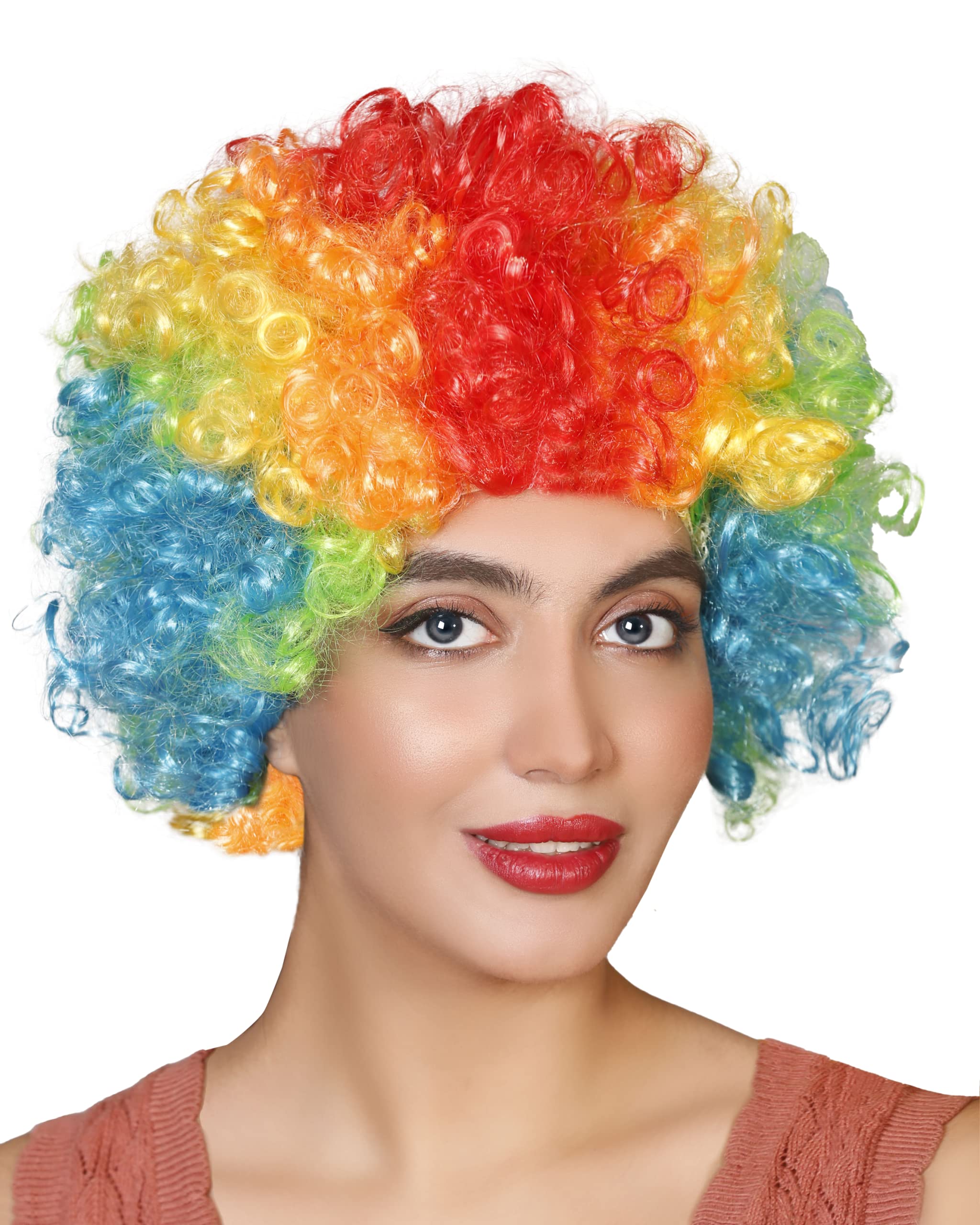 Matissa Unisex Clown Wig Circus Funny Fancy Party Dress Accessory Afro Stag Do Fun Joker (Multicolour/Rainbow)
