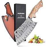 Huusk Hand Forged Meat Cleaver Knife, Japanese Chef Knives with Sheath, Cooking Butcher Knife for Meat Cutting, Vegetable Cleaver for Kitchen, Camping, Gift for Men and Women