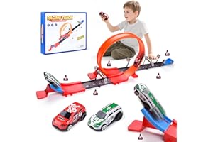 Kiapeak Ensemble de piste de course avec boucle à 360° et 2 voitures haute vitesse, jeux de voiture pour enfants de 3 à 5 ans