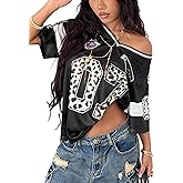 SOLY HUX Women's Y2k Leopard Number Graphic Oversized Tops Football Jersey Shirts Streetwear