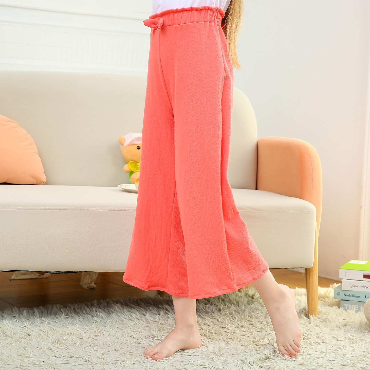 V.&GRIN Girls Wide-Leg Pants, Pull-On Tie-Waist Stretchy Lounge Pants for Girls 8-16 Years: Clothing