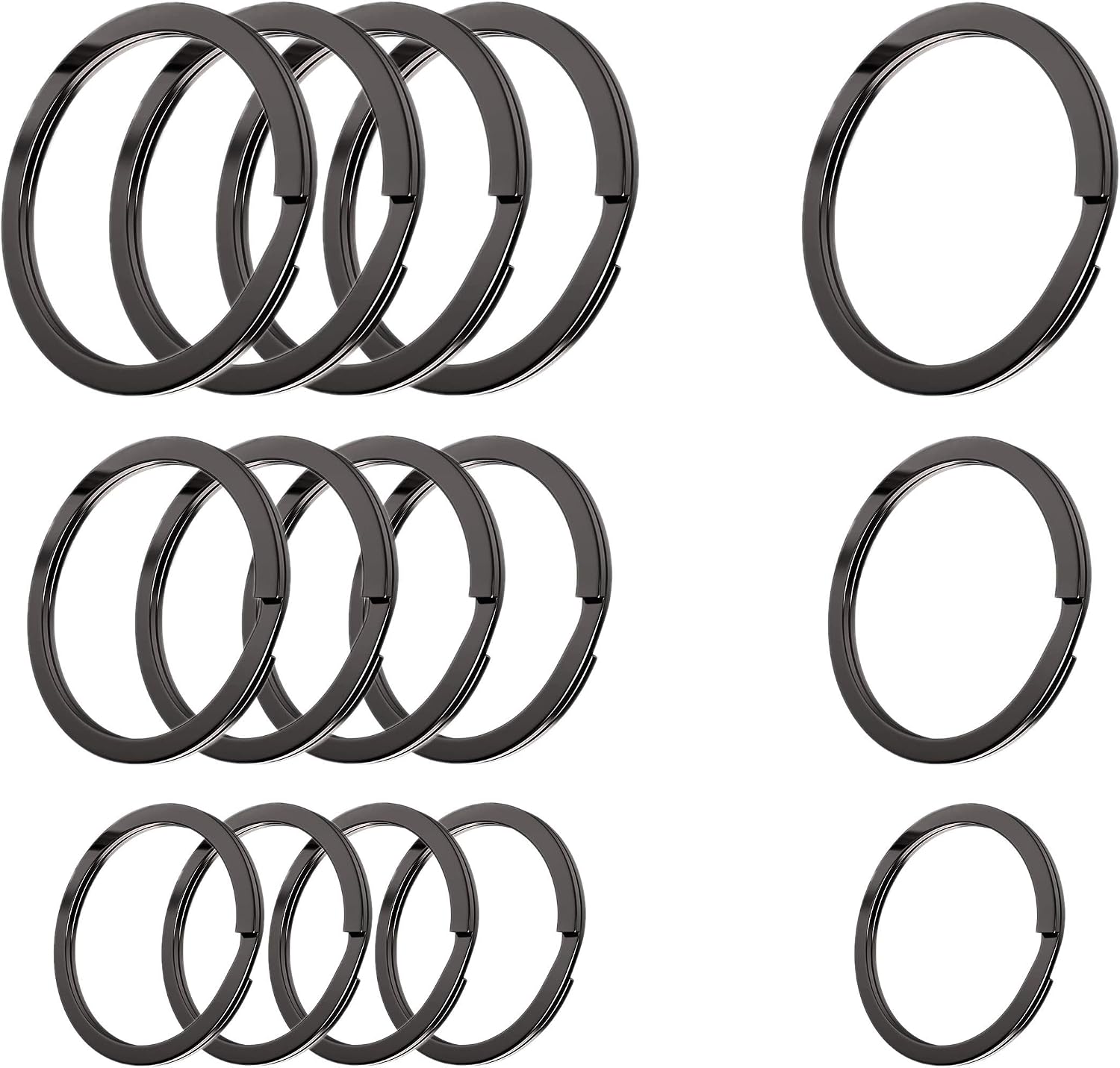 Cerbery - Hardened Steel Key Rings Set - 5 x 30 mm, 5 x 25 mm, 5 x 20 mm - Ring Key Chain Key Fob Key Holder (Black)
