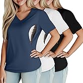 Huukeay 3 Pack Women's Maternity Nursing Tops, Hidden Zippers Breastfeeding Clothes V Neck Short Sleeve Pregnancy Shirts Tees