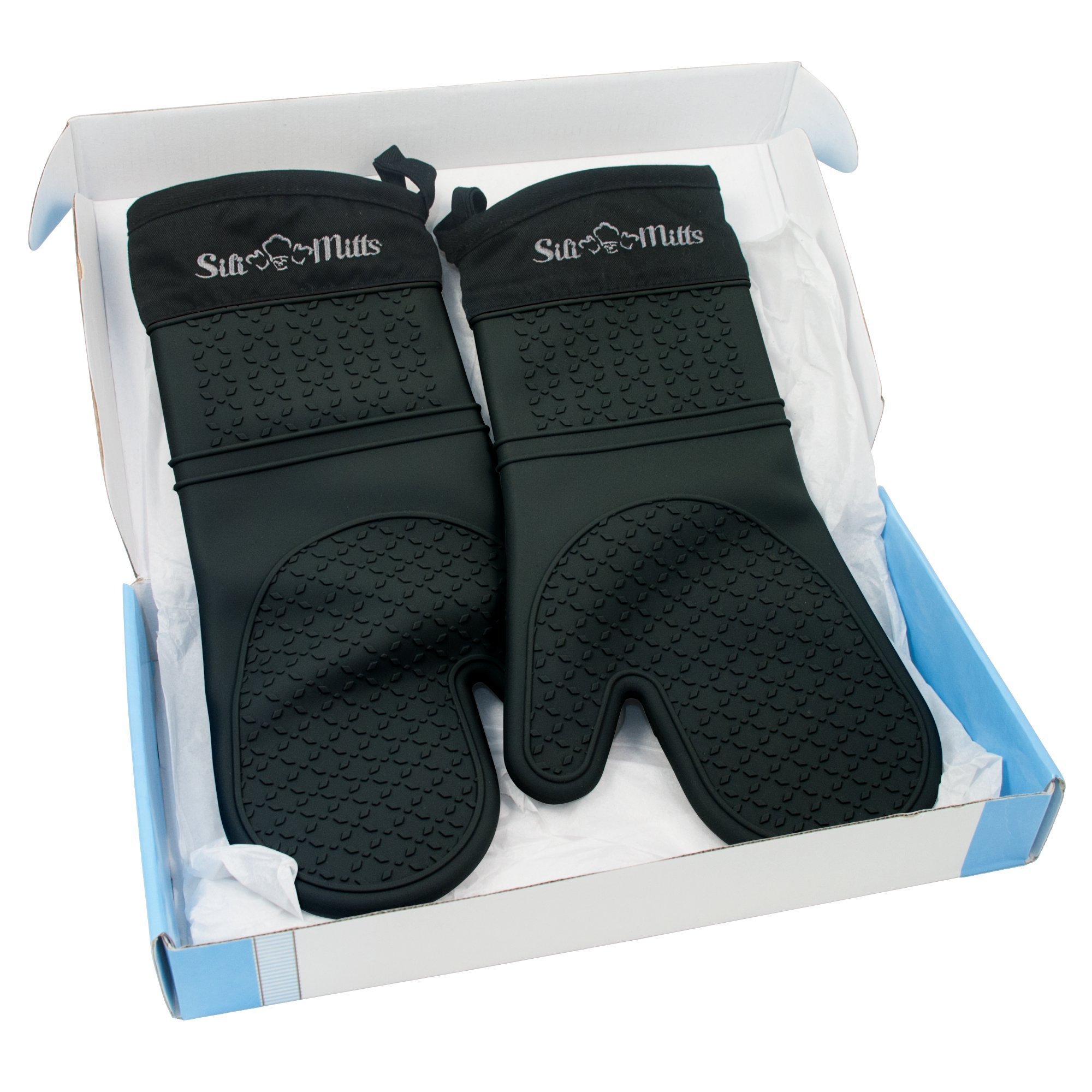 Black Silicone Oven Hot Mitts 1 Pair of Extra Long Professional Heat