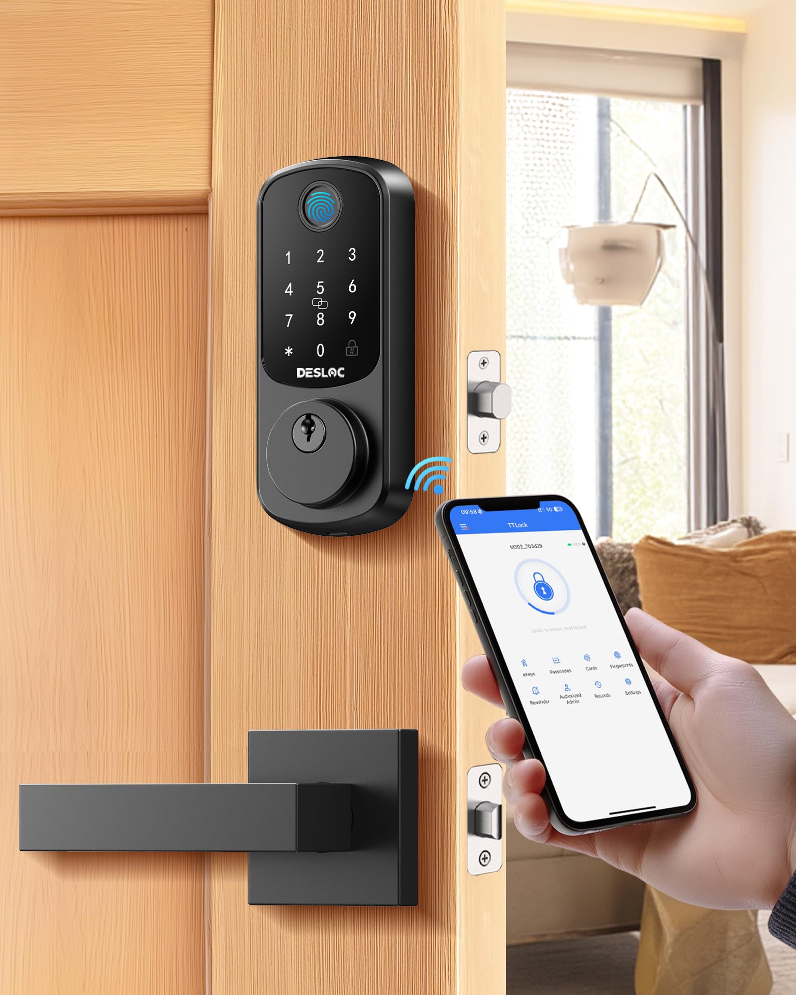 Photo 1 of DESLOC B200 Fingerprint Smart Lock with 2 Lever Handles, Keyless Entry Front Door Lock Set, Electronic Keypad Deadbolt, App Control, Auto Lock, Long Battery Life, Secure Home Access